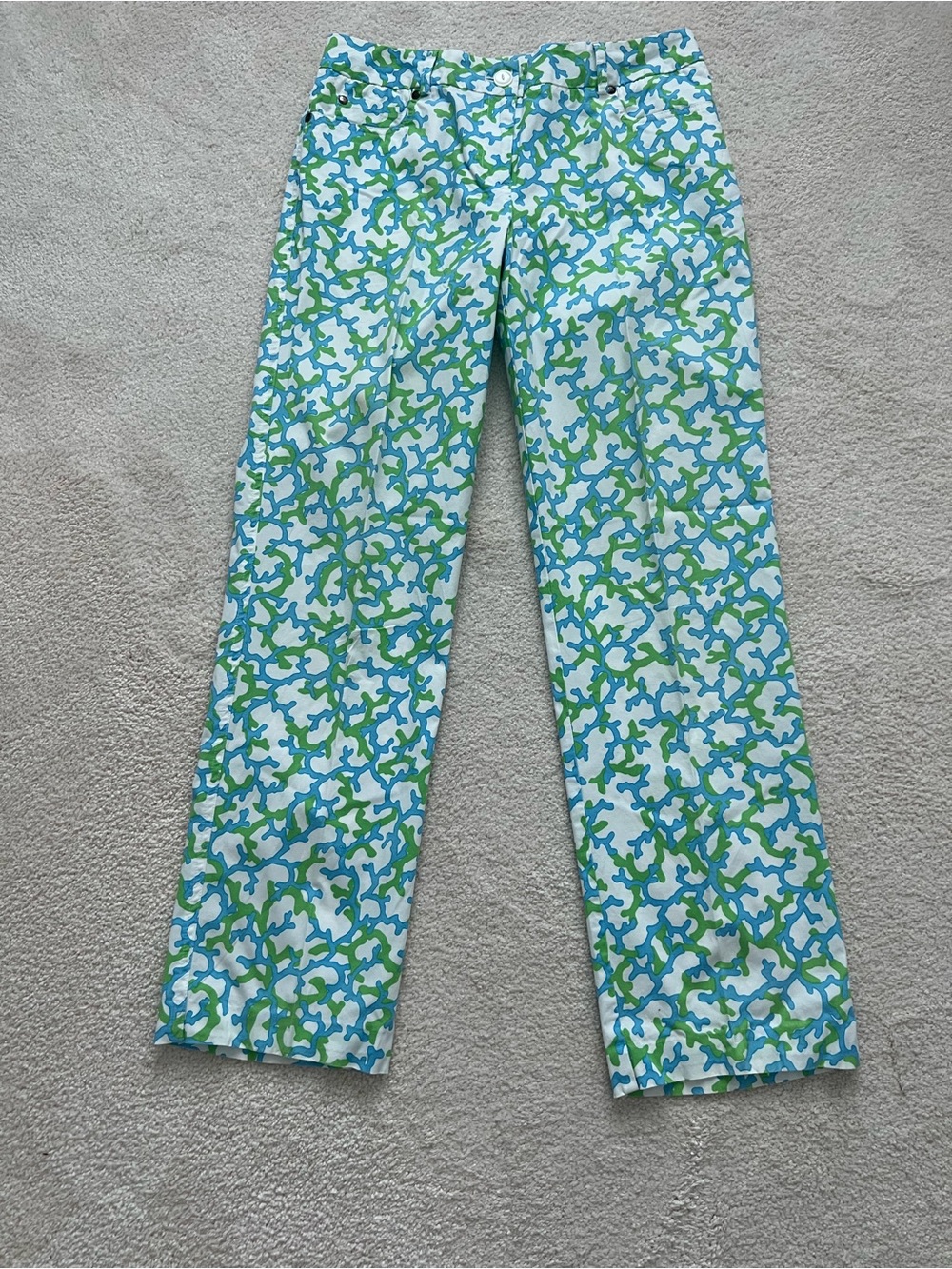 J. McLaughlin Pants with Blue & Green Abstract Coral Print